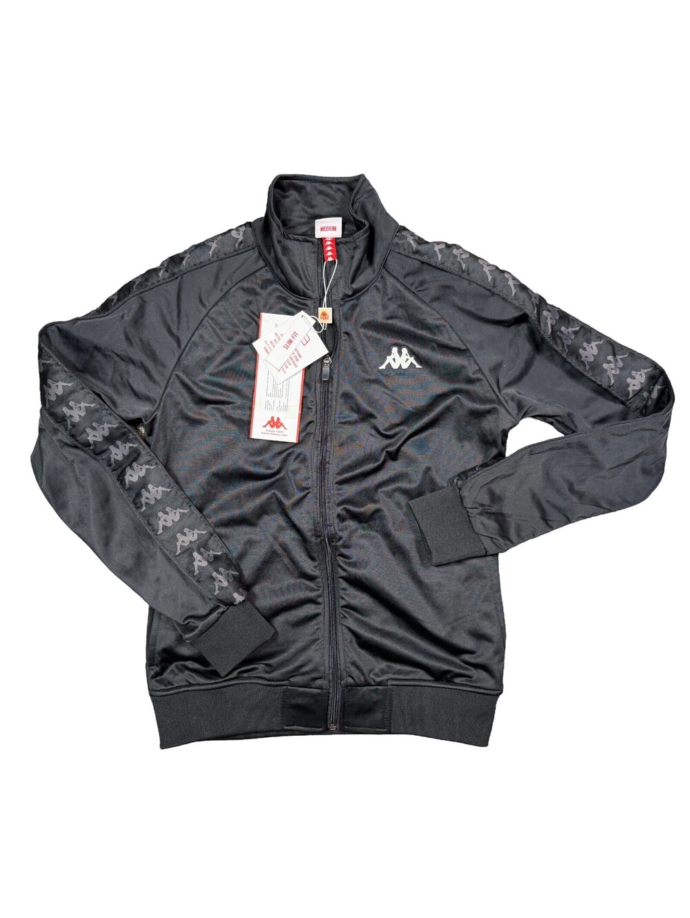 Kappa Womens M Banda Due Due Track Jacket Black Logo Tape Slim Fit NWT Y2K Sport